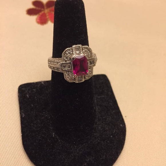 Estate Jewelry - Estate Pink sterling silver Crystal ring size 5.5